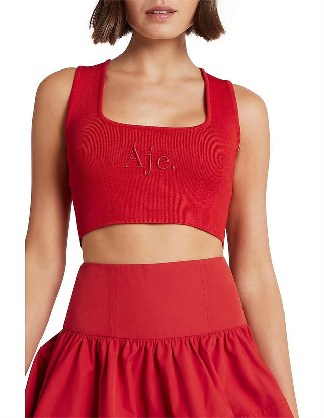 Aje Alla Knit Crop - 6 / Red - Tops