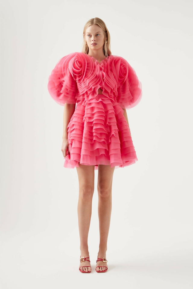 Aje Amour Ruffle Mini Dress - 8 / Pink - Dresses