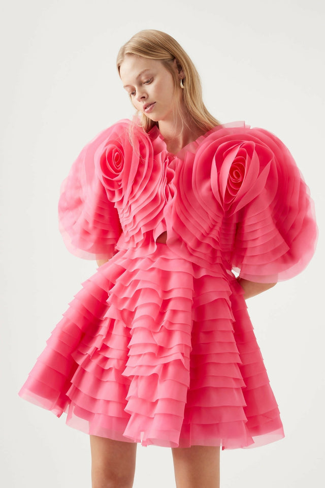 Aje Amour Ruffle Mini Dress - 8 / Pink - Dresses