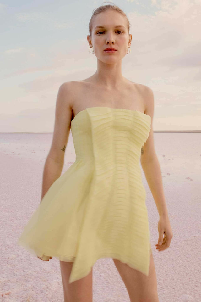 Aje Astrid Strapless Mini Dress - 8 / Yellow - Dresses