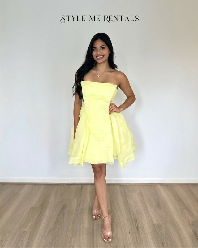 Aje Astrid Strapless Mini Dress Lemon Yellow Size 8 - 8 / Yellow - Dresses