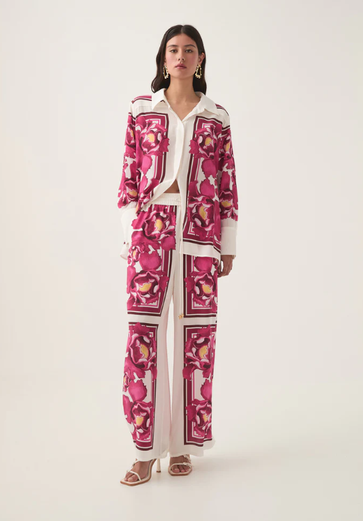Aje Atomic Silk Shirt and Pant Set Boldly Blooming Size 12 - 12 / Multi - Dresses