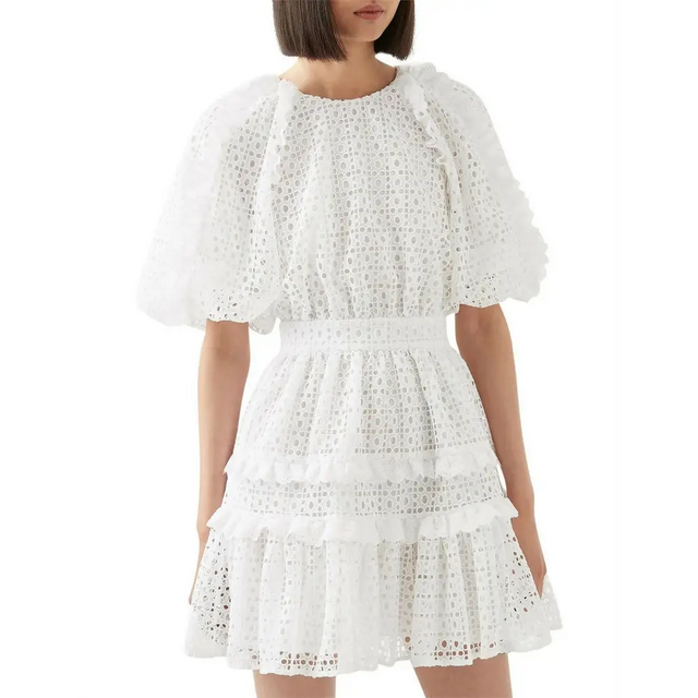 Aje Aveline Broderie Mini Dress - 8 / White - Dresses
