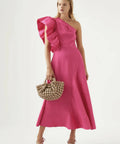 Aje Bonjour Asymmetric Midi Dress Pink - 12 / Pink - Dresses