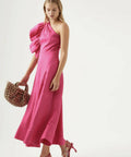 Aje Bonjour Asymmetric Midi Dress Pink - 12 / Pink - Dresses