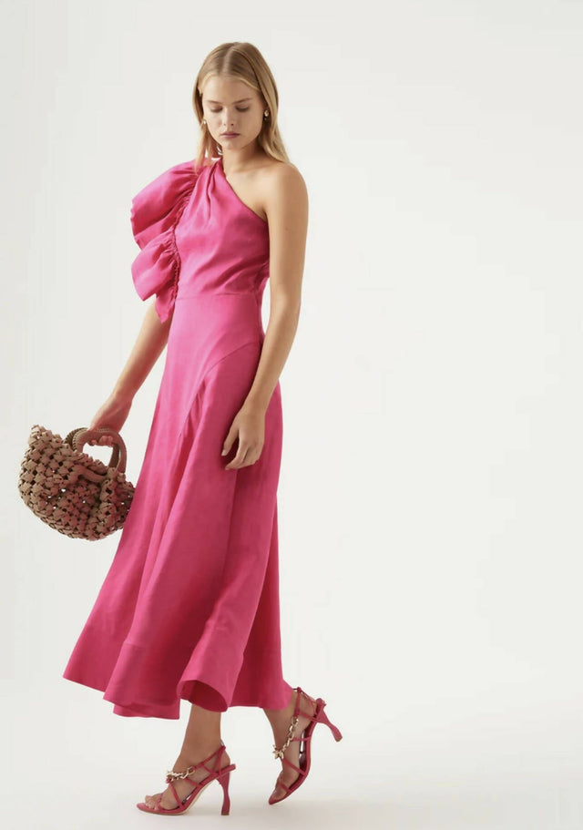 Aje Bonjour Asymmetric Midi Dress Pink - 12 / Pink - Dresses