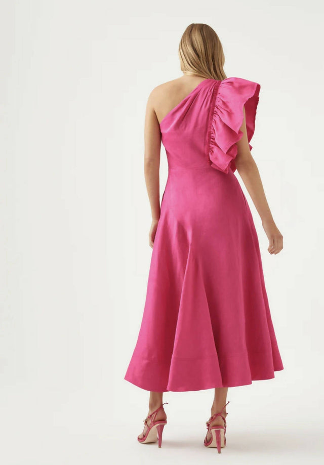 Aje Bonjour Asymmetric Midi Dress Pink - 12 / Pink - Dresses