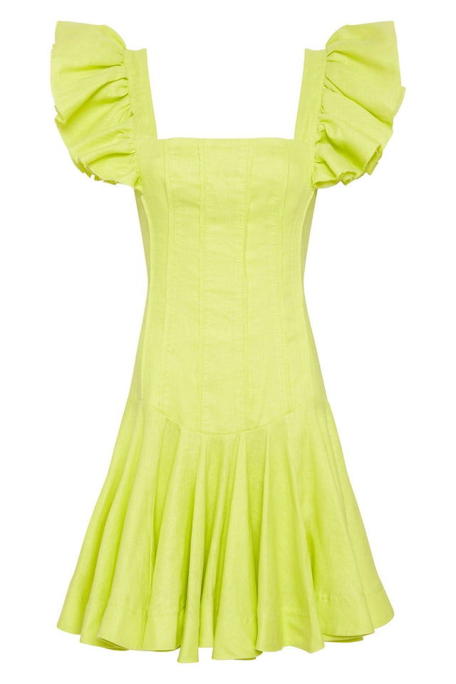 Aje Breathless Frill Mini Dress Lime Green - Dresses