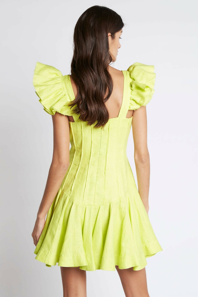 Aje Breathless Frill Mini Dress Lime Green - Dresses