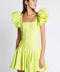 Aje Breathless Frill Mini Dress Lime Green - Dresses