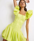 Aje Breathless Frill Mini Dress Lime Green - Dresses