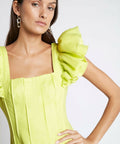 Aje Breathless Frill Mini Dress Lime Green - Dresses