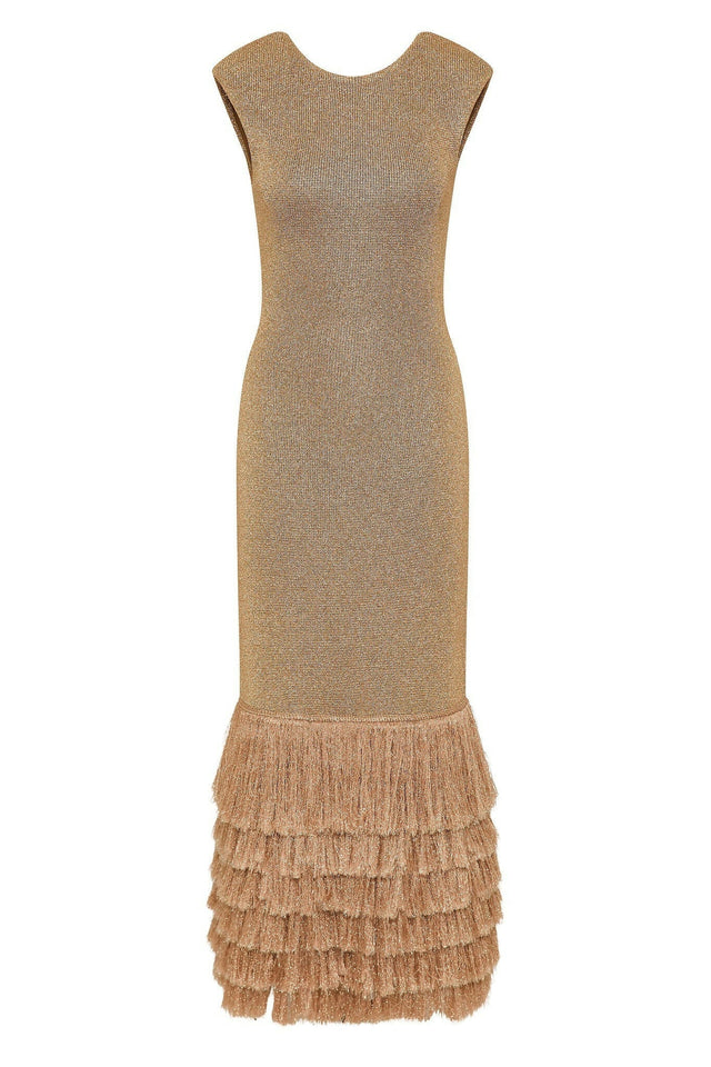 Aje Breeze Knit Midi Dress Rose Gold - 6 / Gold - Dresses