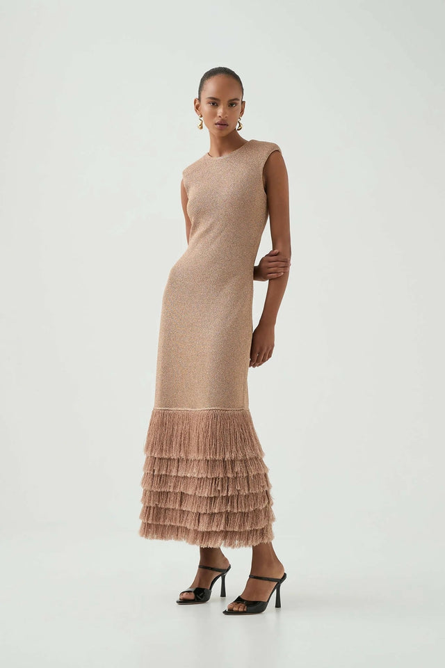 Aje Breeze Knit Midi Dress Rose Gold - 6 / Gold - Dresses