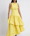 Aje Caliente Tiered Cut Out Dress - 12 / Yellow - Dresses