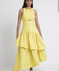 Aje Caliente Tiered Cut Out Midi Dress - 14 / Yellow - Dresses
