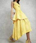 Aje Caliente Tiered Cut Out Midi Dress - 14 / Yellow - Dresses