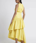 Aje Caliente Tiered Cut Out Midi Dress - 14 / Yellow - Dresses
