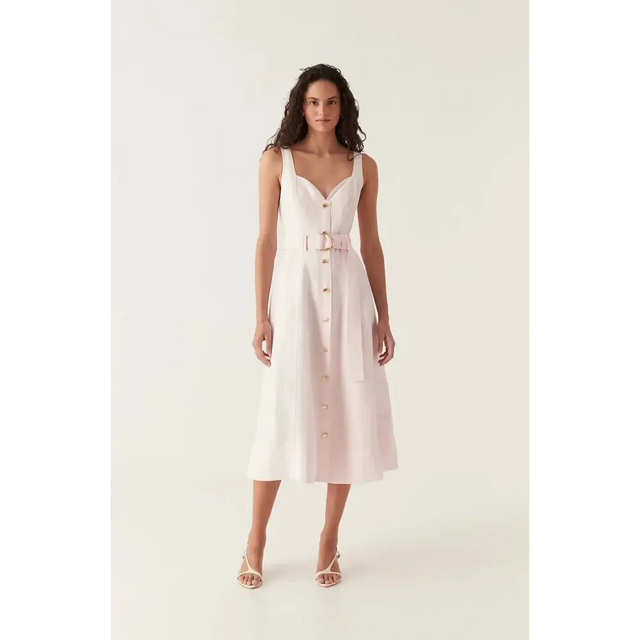 Aje Clay Belted Midi Dress in Pastel Pink Size 6 - 6 / Pink - Dresses