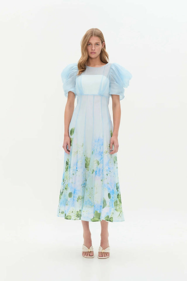 Aje Clementine Midi Dress Blue Hydrangea Size 10 - 10 / Blue - Dresses