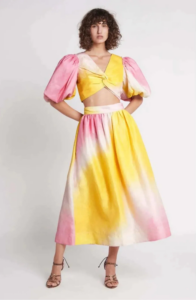 Aje Cloud Burst Puff Sleeve Cropped Top & Midi Skirt AU 8 - 8 / Multi - Outfit Sets