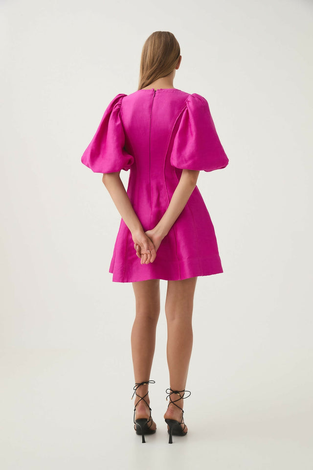 aje puff sleeve mini dress Aje Dusk Puff Sleeve Midi Dress - Deep Magenta