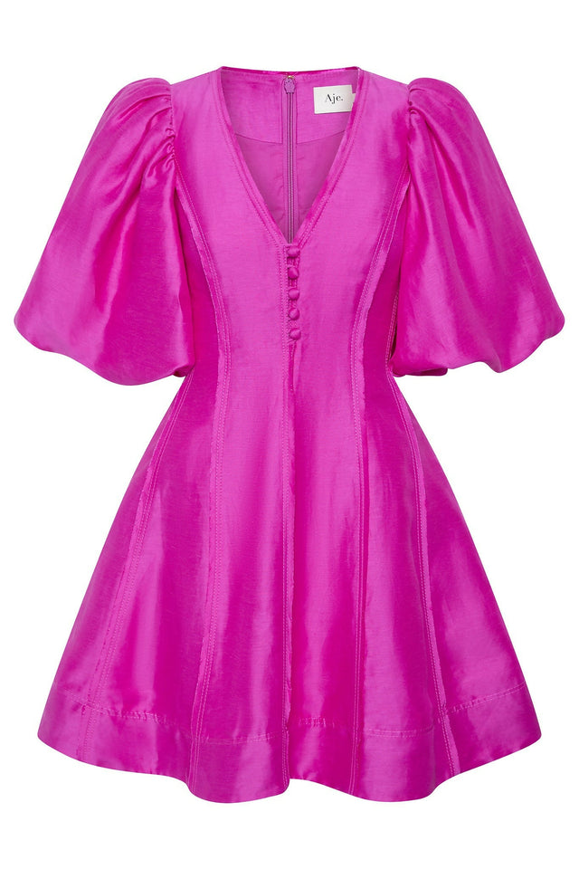 Aje Dusk Puff Sleeve Midi Dress - Deep Magenta | Passion For Fashion