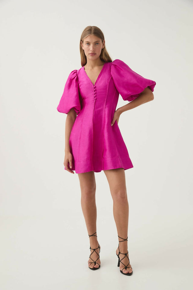 aje dusk puff sleeve midi dress Aje Dusk Puff Sleeve Midi Dress - Deep Magenta