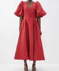 Aje Dusk Puff Sleeve Midi Dress in Red - 10 / Red - Dresses