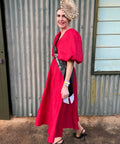 Aje Dusk Puff Sleeve Midi Dress in Red - 10 / Red - Dresses