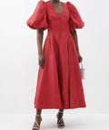 Aje Dusk Puff Sleeve Midi Dress in Red - 10 / Red - Dresses