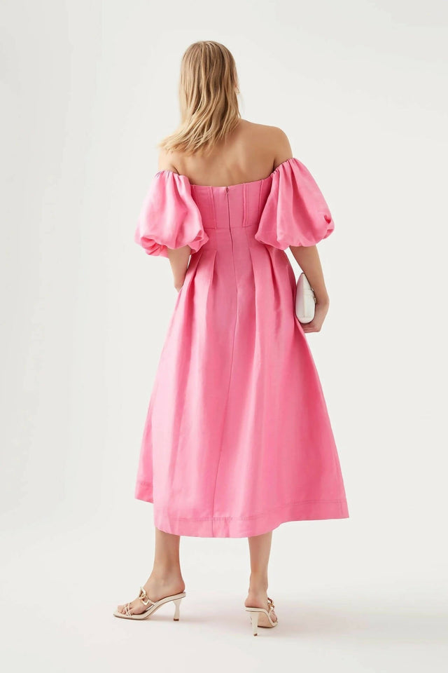 Aje Eugenie Off Shoulder Midi Dress - 12 / Pink - Dresses