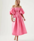 Aje Eugenie Off Shoulder Midi Dress - 12 / Pink - Dresses
