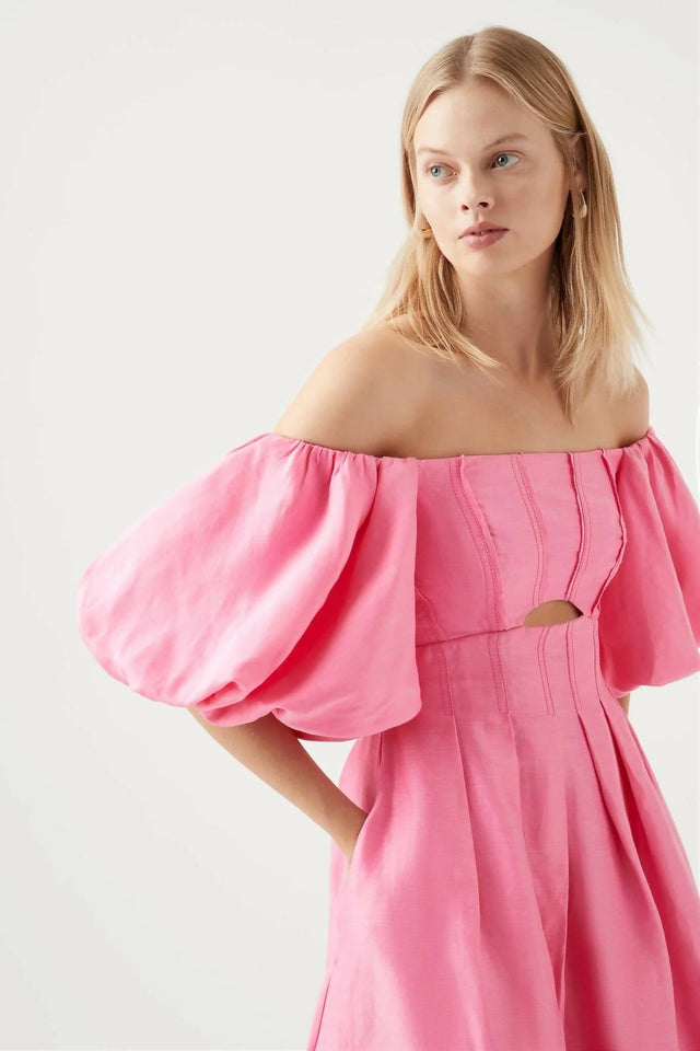 Aje Eugenie Off Shoulder Midi Dress - 12 / Pink - Dresses