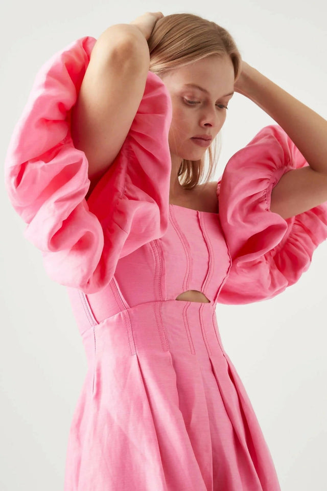 Aje Eugenie Off Shoulder Midi Dress - 12 / Pink - Dresses