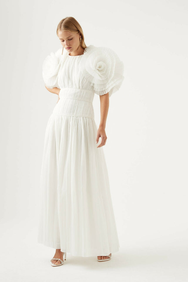 Aje Expressive Pleated Maxi Dress - 8 / White - Dresses