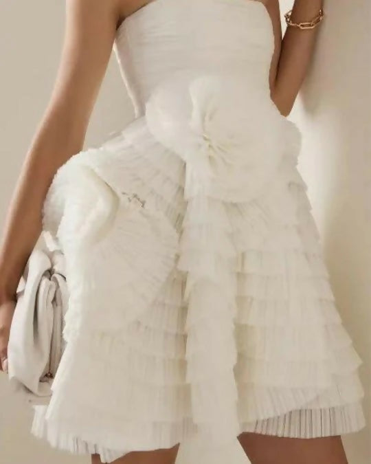 Aje Expressive Pleated Mini Dress - 8 / White - Dresses