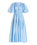 aje-blue-Fallingwater-Gathered-Cotton-Midi-Dress