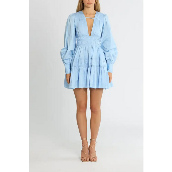 aje fallingwater gathered mini dress Aje Fallingwater Mini Dress Blue Passion For Fashion