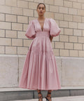 Aje Fallingwater Ruched Midi Dress in Chalk Pink - Dresses