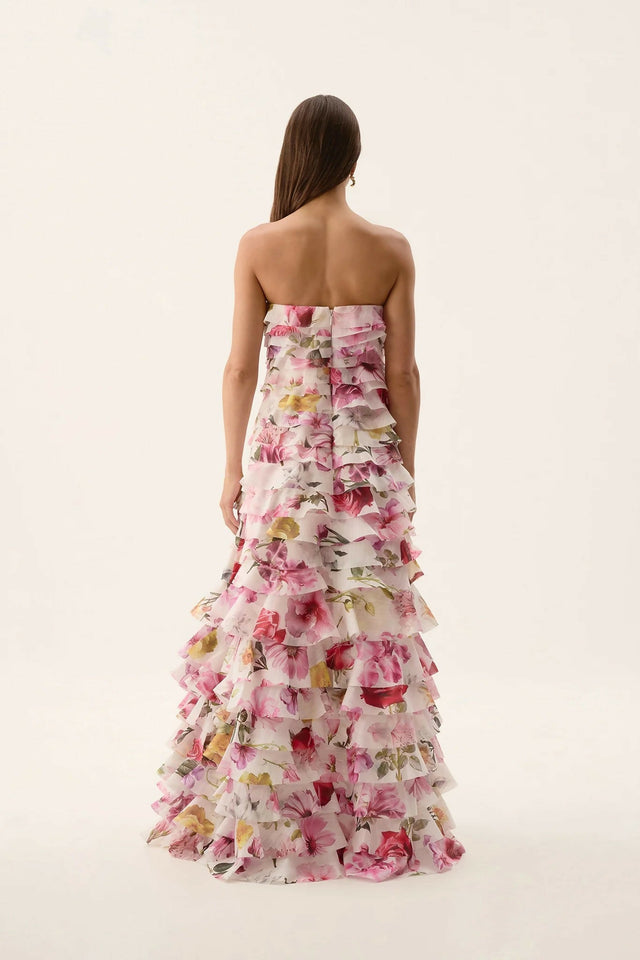 Aje Fleur Pleated Gown Collage Floral Size 14 - 14 / Floral - Dresses