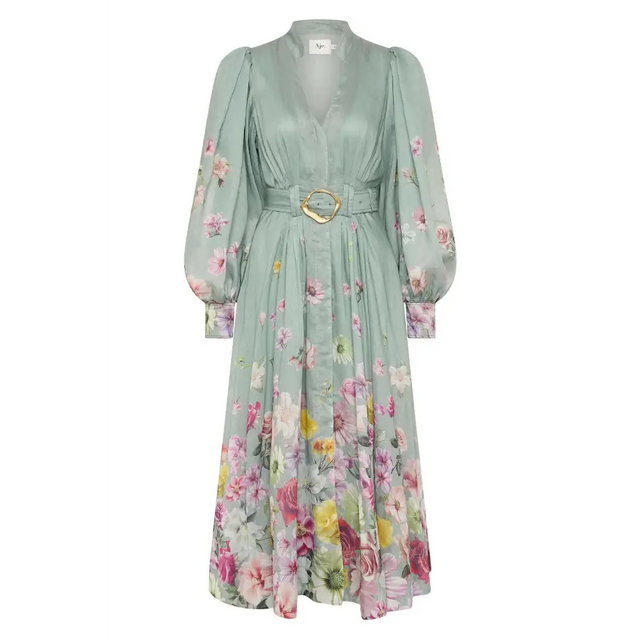 Aje Fleur Shirt Midi Dress Mist Green Collage Floral Size 6 - 6 / Floral - Dresses