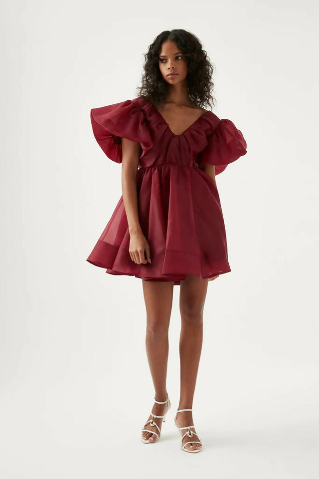 Aje Gretta Organza Mini Dress - Wine | Passion For Fashion Aje Gretta Organza Mini Dress - Wine | Passion For Fashion