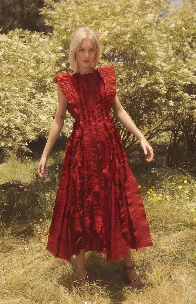 Aje Hybrid Midi Dress - Burgundy - 12 / Red - Dresses
