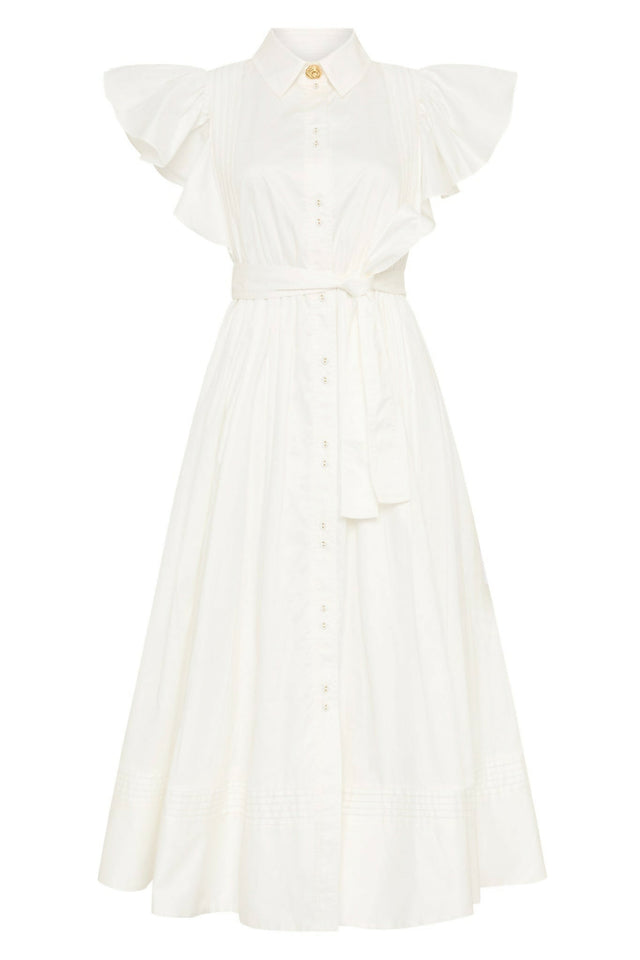 Aje Kindred Frill Midi Dress Ivory Size 8 - 8 / White - Dresses