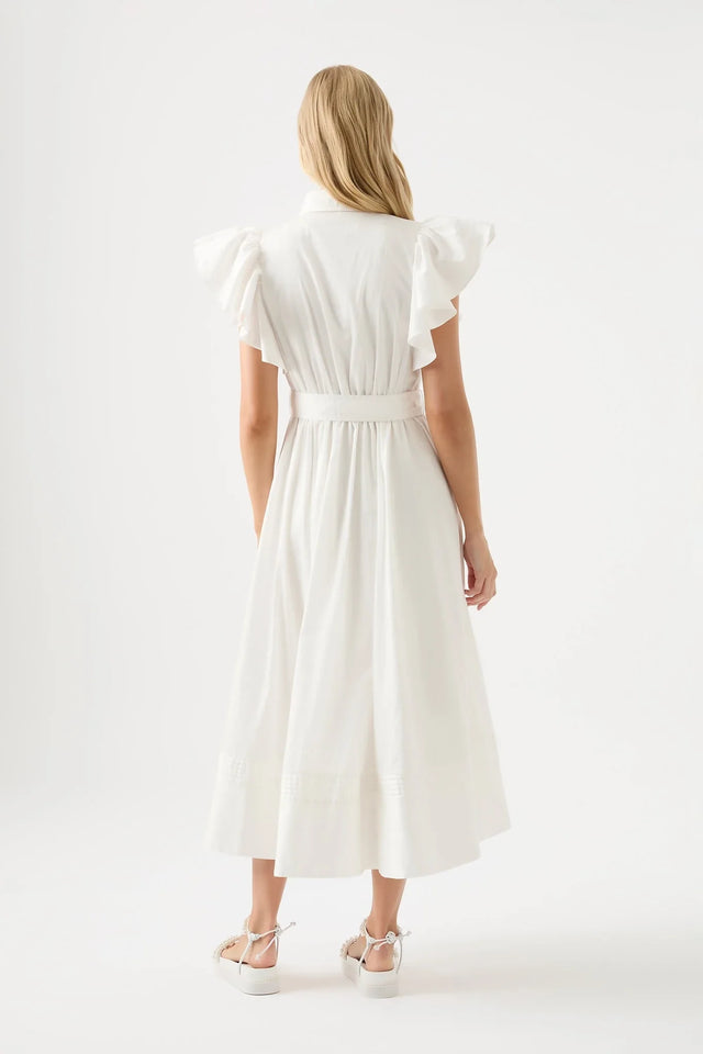 Aje Kindred Frill Midi Dress Ivory Size 8 - 8 / White - Dresses