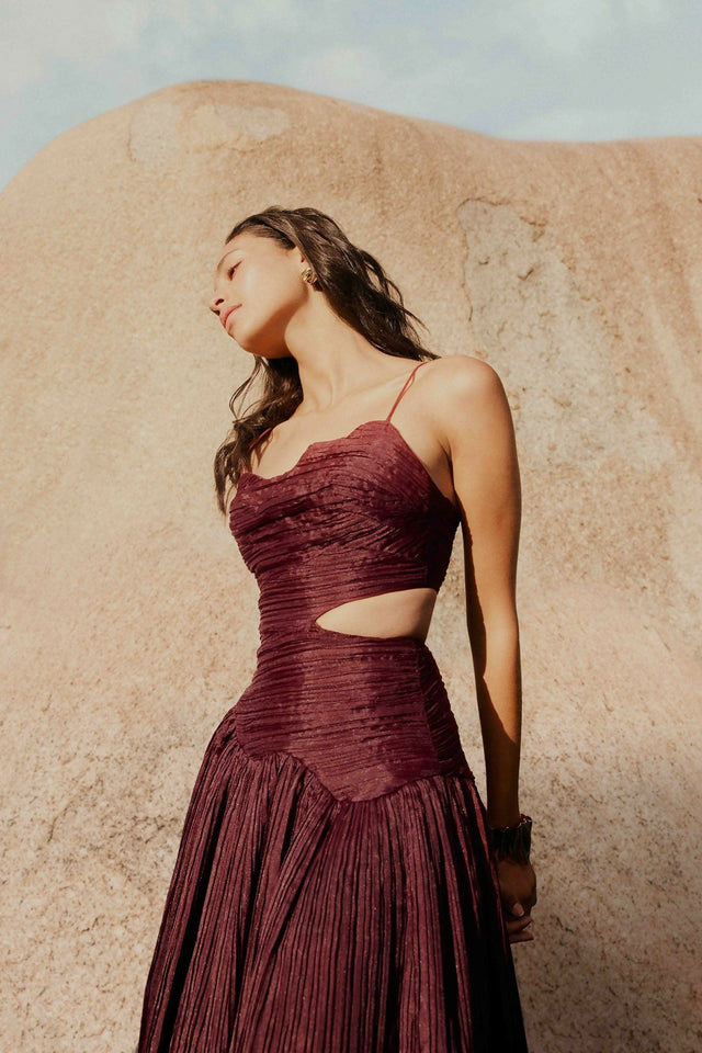 Aje Laurier Wave Maxi Dress - 12 / Red - Dresses