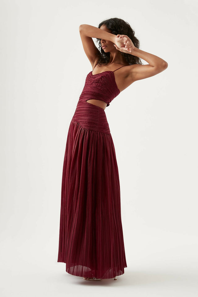 Aje Laurier Wave Maxi Dress - 12 / Red - Dresses