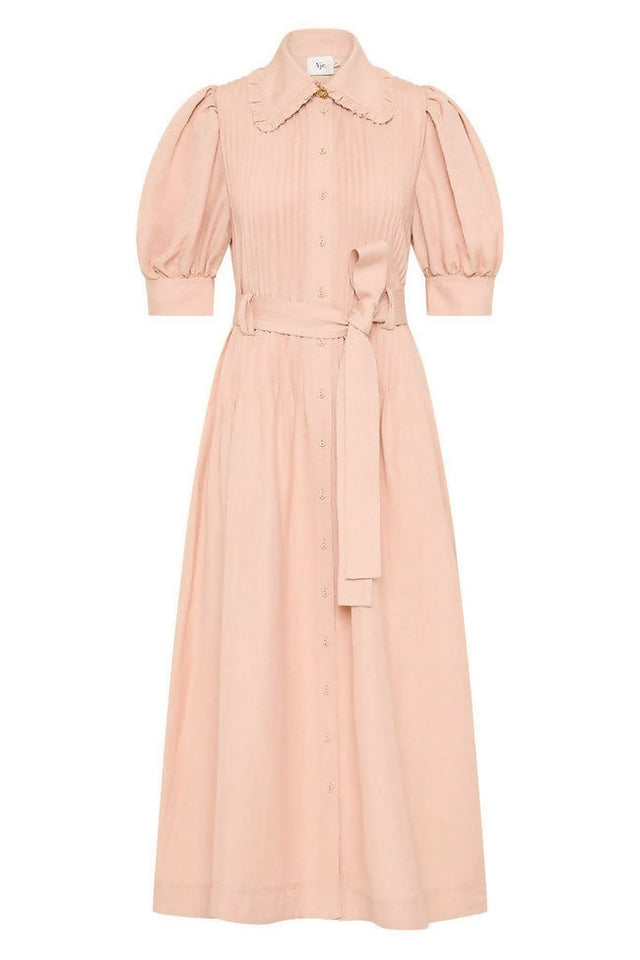 aje belted midi dress Aje Madeleine Belted Midi Dress in Blush