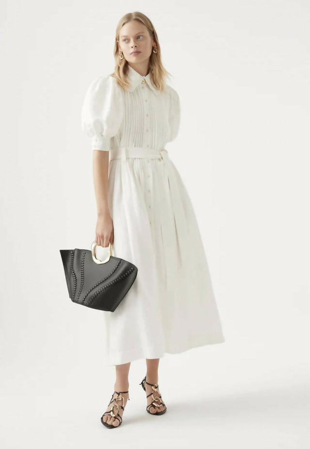 Aje Madeleine Belted Midi Dress Ivory Size 12